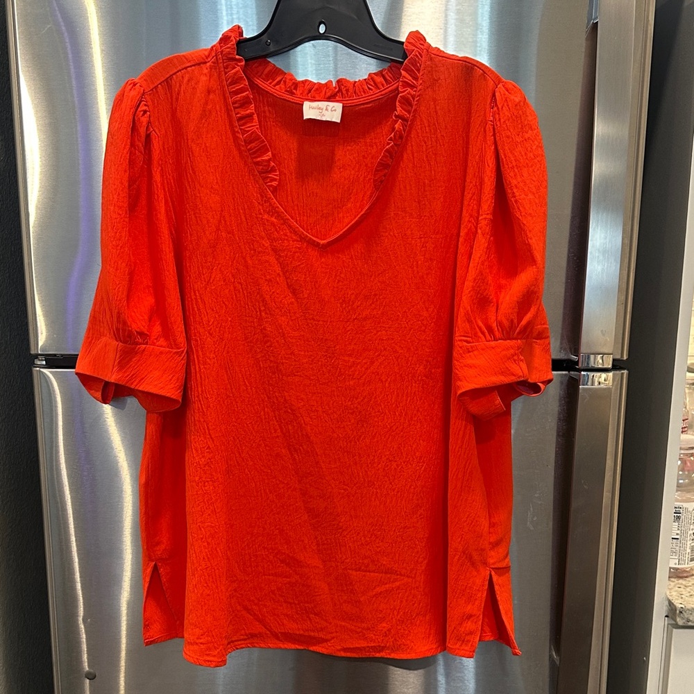 Vibrant Orange Ruffled Blouse - Picture 1 of 2
